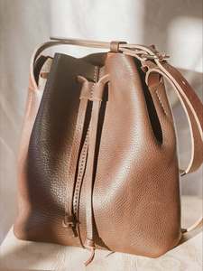 Genuine <b>Leather</b> Bucket <b>Bag</b> Orange Zipper Closure <b>Soft</b> All Seasons Women's Handbag - Product Image 3