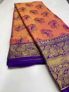Tissu en soie Kanjivaram pur, tissage lourd Mina, sari pour femmes, or doux, zari riche, pallu tissé, fabriqué en Inde - Product Image 3