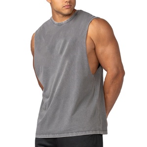 Camiseta sin mangas de verano para hombre, diseño lavado, corte personalizado, estilo largo, unisex, tallas grandes, transpirable, 100% algodón, material jersey - Product Image 1