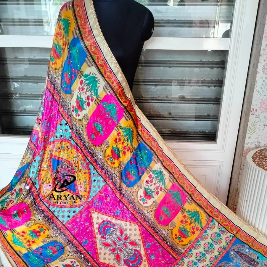 مرآة تطريز يدوية جديدة فاخرة ، دوباتا من الحرير الباكستاني ، دوباتا بتطريز يدوي بوهيمي ، دوباتا ملونة لملابس النساء