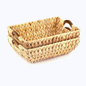 Cestas Rectangulares de Jacinto Tejidas a Mano ISLA, Organizador de Mimbre Apilable, Paquete de 2 con Asas de Madera Curvadas para Uso en el Hogar, Hoteles y Comercios - Product Image 4