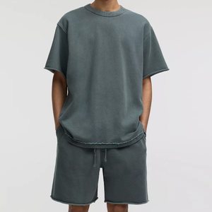 Ensemble de t-shirts en coton décontractés américains personnalisés pour hommes pantalons respirants à manches courtes coupe ample pour les couples à la mode pour l'automne - Product Image 2