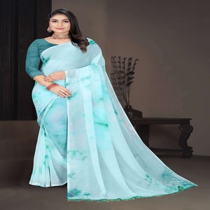 เสื้อส่าหรีสำหรับปาร์ตี้พิมพ์ลายผ้าหรูหราพร้อมเสื้อสำหรับชุดพื้นเมืองและดั้งเดิมสินค้าส่งออกสุดพิเศษ - Product Image 1