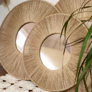 Espejo de yute, espejo de yute redondo simple, espejo bohemio, decoración de pared - Product Image 1