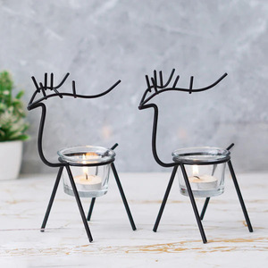 Figurine Tea Light Holder With Glass Votive Metal Christmas Decoration for <b>Parties</b>-Iron Candle Stand with <b>Box</b> Packaging - Product Image 2