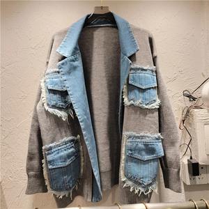 เสื้อโค้ทผ้ายีนส์ประดับพลอยเทียมผู้หญิงสไตล์ฮาราจูกุเสื้อโค้ทผ้ายีนส์ประดับลูกปัดด้วยเม็ดเพชรทรงหลวมเสื้อแจ็คเก็ตบอมเบอร์เสื้อคาร์ดิแกนเสื้อแจ็คเก็ตบอมเบอร์ - Product Image 3