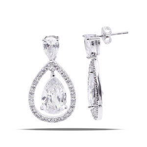 Orecchini a perno con zirconi a forma di cuore, placcati oro, per matrimoni, fidanzamenti, feste, gioielli raffinati da donna - Product Image 1