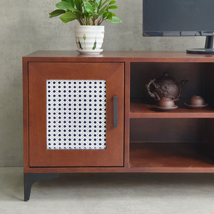 Luxurious Minimalist Wooden TV Console with Woven Rattan Mesh Door and Iron Legs 140x40x50cm-KTV68100 - Product Image 4