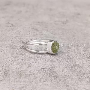Bague pour femme en pierre naturelle péridot, pierre de naissance d'août, double bande, bijoux faits à la main pour Noël, bague en argent sterling 925 - Product Image 2