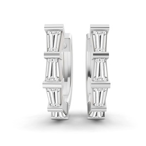 Geometric Baguette Lab Grown Diamond <b>Huggie</b> Earrings 0.75 Ct Tw F-G Color VS Clarity 8 Diamonds 14K White <b>Gold</b> Luxury Fine Piece - Product Image 1