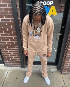 Conjunto de chándal de lana de dos piezas con estampado de abullonado en 3D personalizado para hombre, pantalones de chándal acampanados y joggers de algodón de gran tamaño, Sudadera con capucha para entrenamiento - Product Image 2