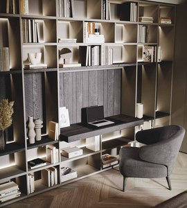 Modern Luxury Wooden <b>Wall</b> <b>Unit</b> <b>TV</b> Cabinet Modular Bookcase Design Living Room Furniture Set with Hidden Desk and LED Shelves - Product Image 3