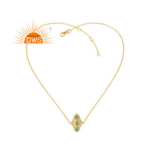 Collier avec pendentif en argent sterling de qualité supérieure plaqué or 18 carats avec pierre précieuse calcédoine aqua naturelle Demi Fine Jewelry Manufacturer - Product Image 1