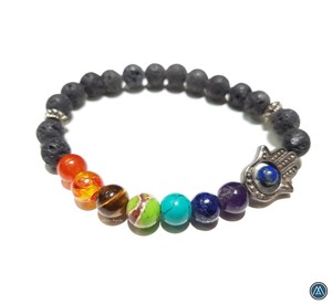 Qualité supérieure 7 Chakra Hamsa Main Bracelet Pierre De Lave Naturelle Cristal Guérison Ciblée pour Hommes et Femmes En Gros - Product Image 1