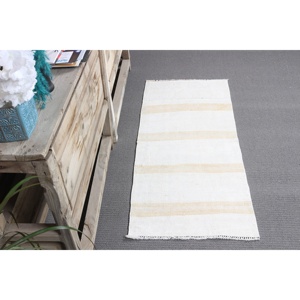 Tapis Kilim, tapis turc 1,7x3,9 pieds, tapis abstrait blanc en laine - Product Image 3