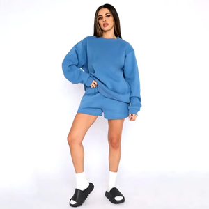 Ensemble de sweats à capuche décontractés pour femmes quantité minimale de commande bas vente en gros 2 pièces polaire survêtement survêtement Streetwear vêtements de détente hauts courts - Product Image 6