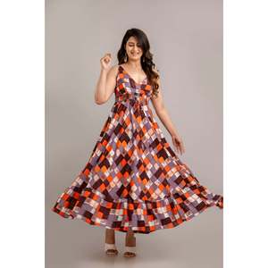 Vestido Maxi sin Mangas con Estampado Geométrico Multicolor, Corte Ajustado y Evase - SHKUP1368, Diseño Elegante y Transpirable para Oficina, OEM/ODM - Product Image 2