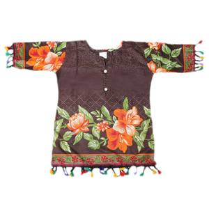 กูร์ตีพิมพ์ลายหญ้าสำหรับเด็กผู้หญิง - สีกาแฟ - Product Image 1