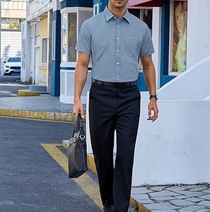 Camisa de Vestir a Cuadros de Manga Larga para Hombre con Cierre de Botones, Cuello Marinero, 100% Algodón, Transpirable, para Oficina y Trabajo, con Bolsillo en el Pecho - Product Image 5