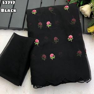 ผ้าซารีผ้าไหมจอร์เจียต์แท้แบบดั้งเดิมของอินเดียสำหรับผู้หญิง ดีไซน์ล่าสุด พร้อมงานปักลายบุตติทั่วผืน มีสินค้าในสต็อก - Product Image 1