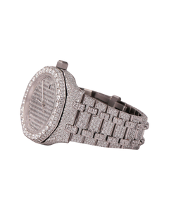 Reloj de Pulsera Automático de Lujo para Hombre, Totalmente en Oro Blanco con Incrustaciones de Moissanita, Diamantes, Pantalla Analógica Principal, Cristal - Product Image 3