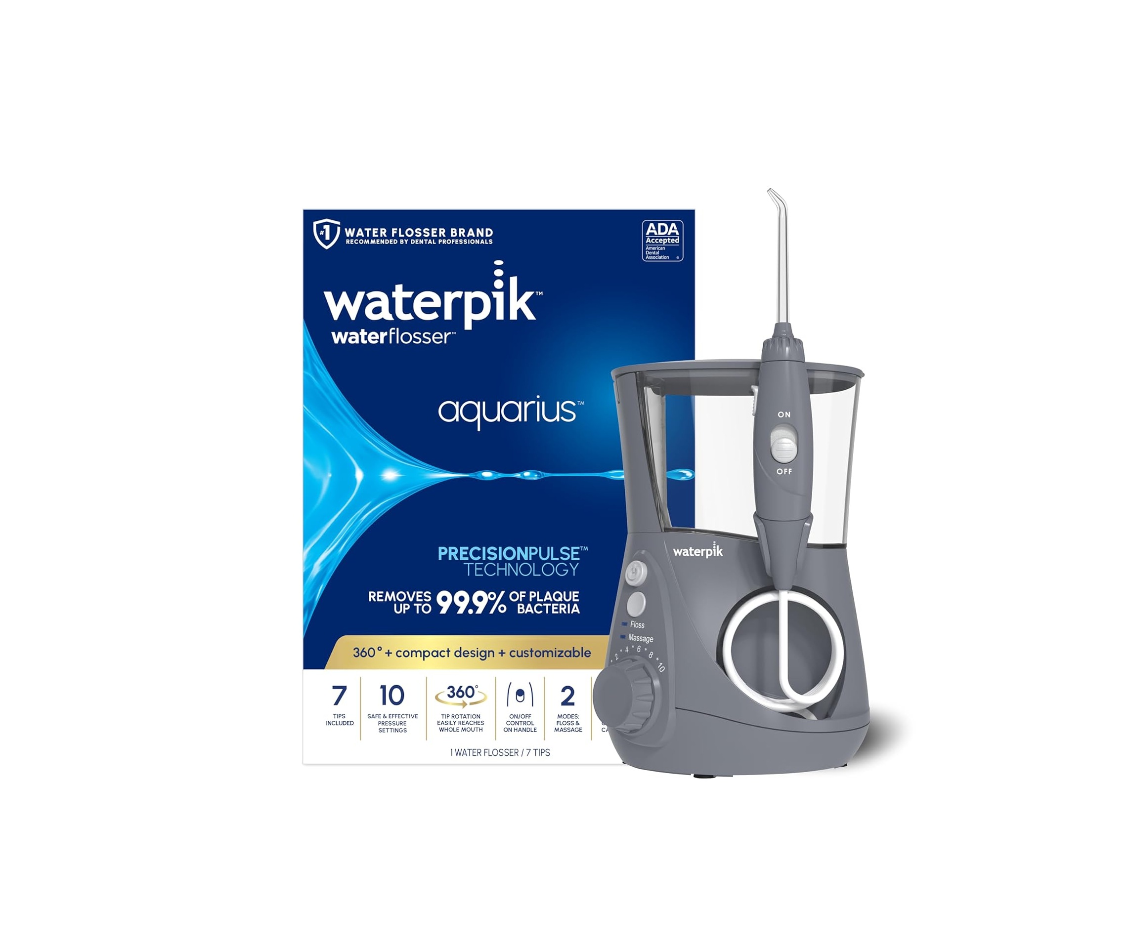 Водяная Флоссер Waterpik Aquarius для чистки зубов, десен, брекетов, ухода за зубами, электроэнергии с 10 настройками, WP-667 7 наконечников