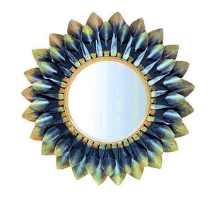 Stylish Leaf Wall <b>Mirror</b> decorative Metal wall <b>mirror</b> Living room Bathroom <b>Black</b> Color leaf Design Metal <b>Round</b> Shaped Home Wall - Product Image 6