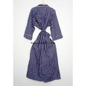 Albornoz de lujo 100% algodón, largo hasta el suelo, lavable y transpirable para mujer, batas kimono cortas personalizadas, estampadas a mano, naturales - Product Image 6