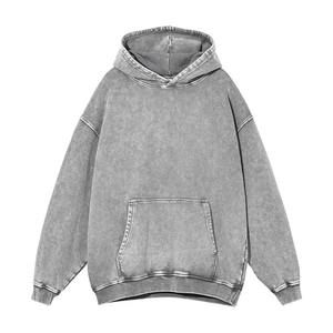 2025 automne hiver hommes poids lourd lavé coton sweats à capuche haute rue Style polaire sweats solide uni teint imprimé - Product Image 4