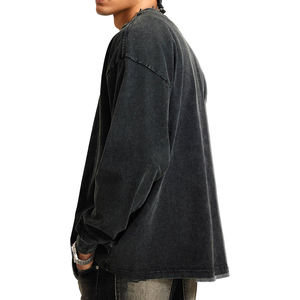 Sweat-shirt personnalisé grande taille pour hommes nouveau design 100% coton motif solide lavage à l'acide anti-rétrécissement col en O tricoté imperméable - Product Image 4