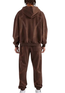 Survêtements en molleton avec strass délavés à l'acide de haute qualité avec sérigraphie personnalisée Sweat à capuche avec logo Ensembles de survêtement avec strass - Product Image 2