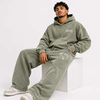 Ensemble de survêtement ONEAPEX SPORTS WEAR pour homme, vert sauge délavé, avec sweat à capuche zippé et pantalon de survêtement large en coton épais, style français