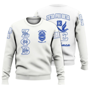 Zeta Phi เสื้อสเวตเตอร์คอกลม1920สีฟ้าสำหรับผู้หญิงเสื้อปักลายตัวอักษรกรีก - Product Image 3