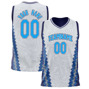 Maillot de basket-ball personnalisé pour hommes, blanc, bleu, design uniforme de haute qualité, vente en gros imprimé 100% polyester antibactérien - Product Image 5