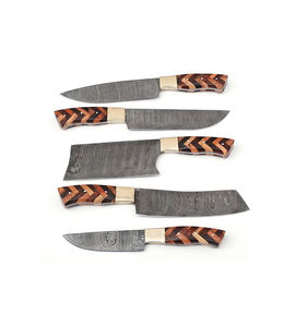 Juego de Cuchillos de Cocina Profesionales Modernos y Ecológicos Burraq, Hechos a Mano con Acero de Damasco, 5 Piezas, Mango de Madera - Product Image 1