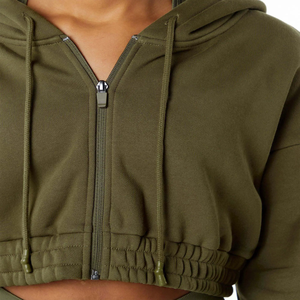 Sudadera con capucha corta clásica con cremallera completa para mujer 55% algodón 45% Spandex estilo de hombro caído de gran tamaño recortada ajuste invierno con capucha Color humo - Product Image 5