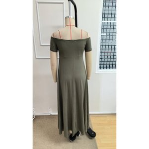 Women's Off-Shoulder <b>Elasticated</b> Long Viscose <b>Dress</b>, 34669 - Green - Product Image 6