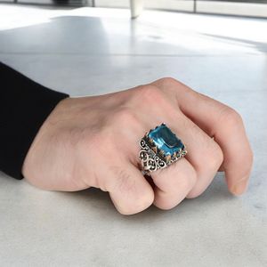 Anillo Azuris de Plata de Ley 925 de Alta Calidad para Hombre con Piedra Negra Natural, Estilo Otomano, Hecho en Turquía VALKH1674 - Product Image 3
