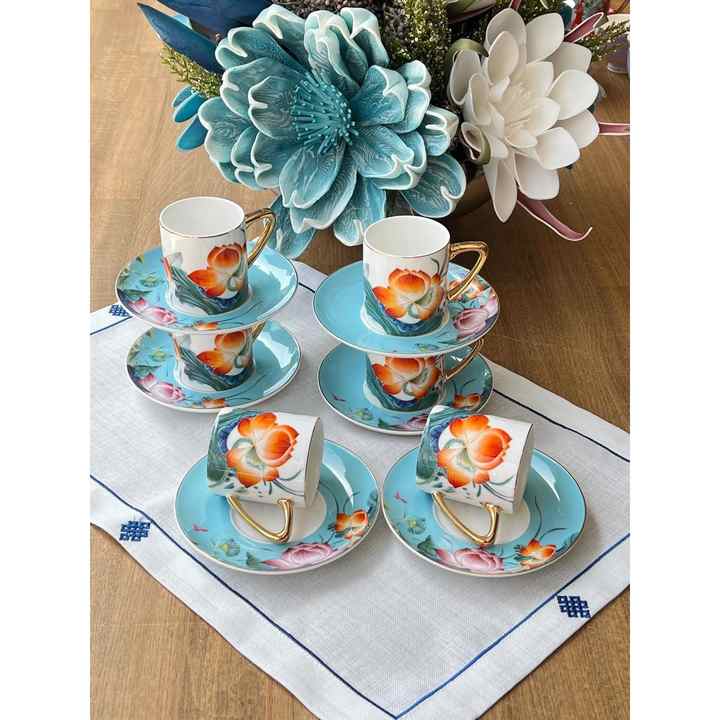Turkish Coffee Cup Garden Blue 12 Pieces for 6 People
