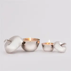 独特的金属苹果设计家庭酒店餐厅蜡烛罐 & 婚礼装饰热卖金属带盖蜡烛罐