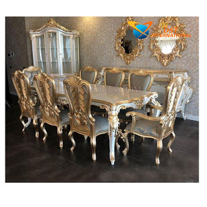 Ensemble de table et chaises de salle à manger de style baroque moderne de luxe européen en bois de teck, meubles de salle à manger personnalisables, USA - Product Image 6