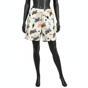 กางเกงขาสั้นผู้หญิงผ้าไนลอนผสมสแปนเด็กซ์เนื้อนุ่ม 200 GSM สีขาวพื้น ลายพิมพ์ทั่วตัว พร้อมสกรีนโลโก้ตามสั่ง - Product Image 6