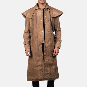 Manteau en cuir tissé en fourrure de renard véritable pour homme, personnalisé, imperméable, élégant, long blazer, trench-coat, vêtements d'extérieur - Product Image 1