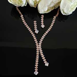 Indian <b>Bridal</b> Jewellery Trendy CZ Chain Collar Tassel Pendant Necklace Wedding Manufacture Jewellery Dangle <b>Earring</b> Set, Gold - Product Image 2