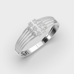 IGI Certified Multi-Row Baguette / Princess & Round Diamond Designer <b>Bracelet</b> in Solid 925 Sterling Silver - Product Image 3