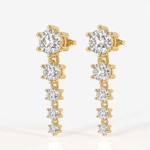 18K White <b>Gold</b> Round Cut Lab Grown Diamond Drop <b>Earrings</b> Cute Vintage <b>Dangle</b> for Wedding Christian Hoop Style - Product Image 4