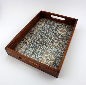 Plateau de service artisanal en bois Art Déco avec travail Meena, forme personnalisée pour la maison, la cuisine, la table à manger, utilitaire décoratif - Product Image 3