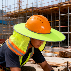 خوذة عمل واقية للبناء في الهواء الطلق مع واقي للوجه وأشرطة عاكسة وحافة كاملة لحماية الرقبة من الشمس - Product Image 2