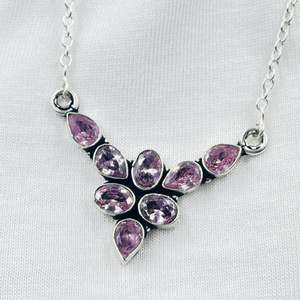 Collar de Plata de Ley 925 con Kunzita Rosa, Hecho a Mano, con Piedras Preciosas, Joyería para Niñas y Mujeres, Chapado en Oro - Product Image 4