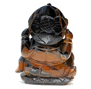 Statue de Ganesha gravée à la main en gros, figurine en pierre de cristal œil de tigre, artisanat bouddhiste en provenance d'Inde - Product Image 4